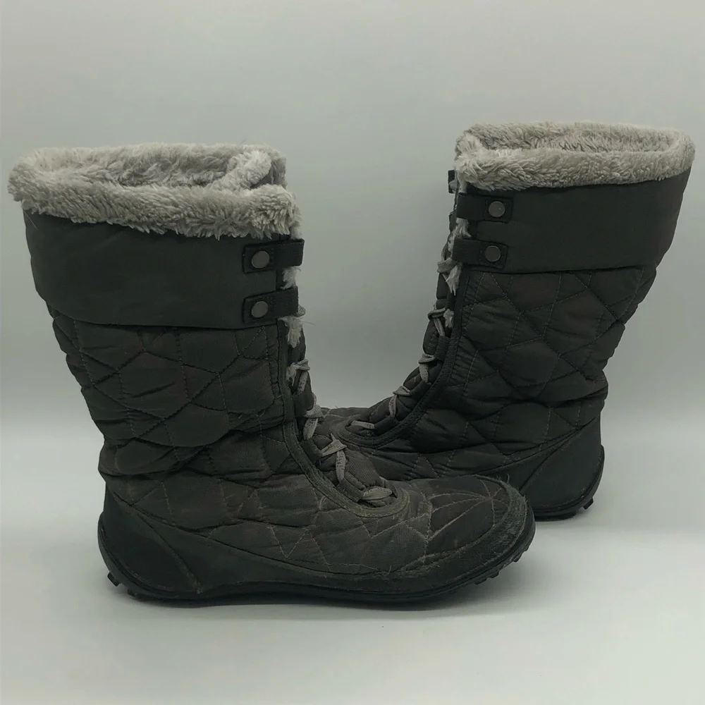 Columbia Boots Women's 8 Gray Minx II Mid Lace Omni Grip Insulated Snow Winter